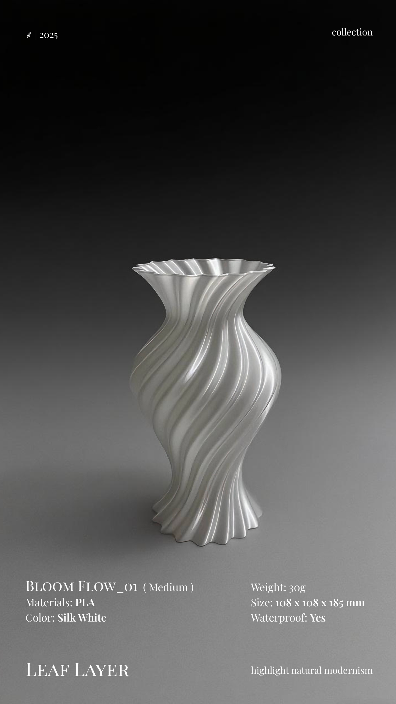 Bloom Flow Vase 01-M Silk White